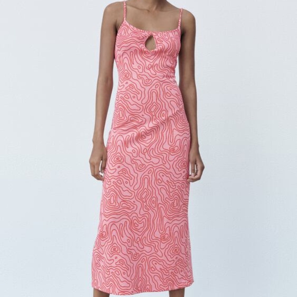 Zara pink jacquard printed midi dress